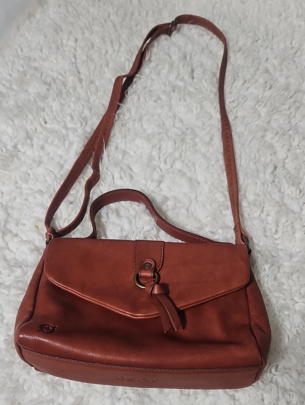 Born Rust Brown Leather Crossbody with Tassel Accent